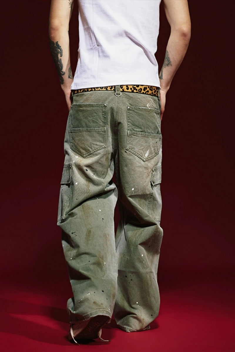 Paint-Splatter Washed Cargo Pants