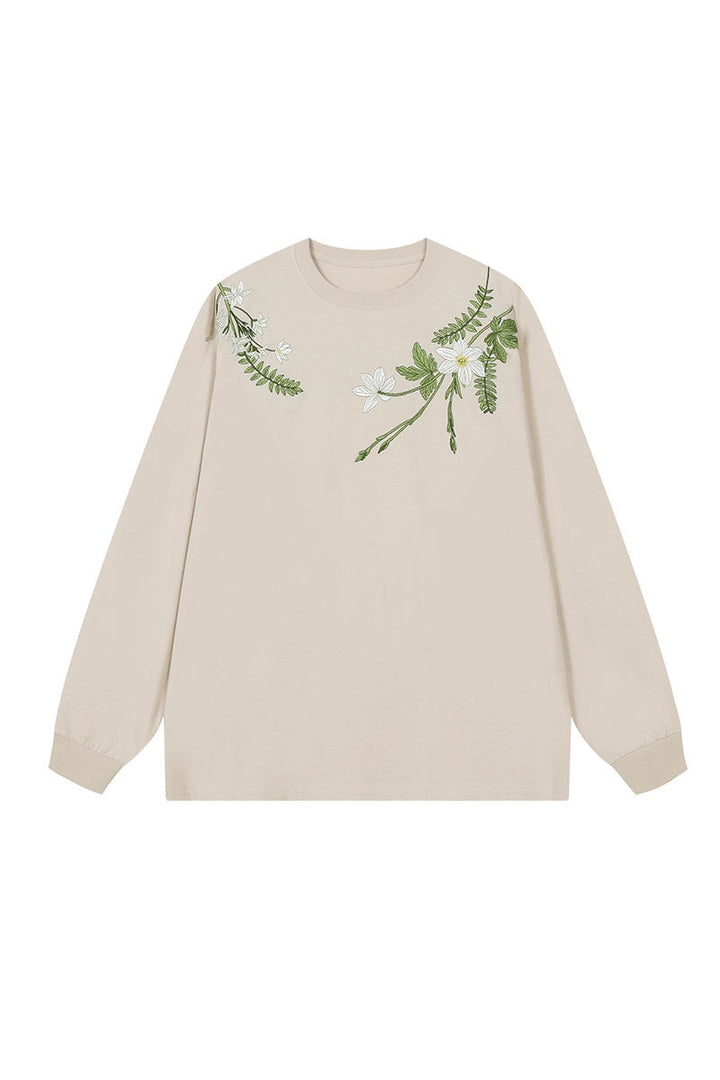 Floral Embroidered Oversized Long Sleeve Tee