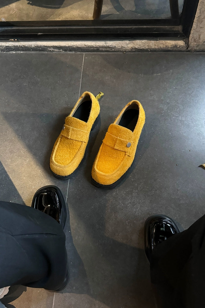 Metal Button Leather Loafers Shoes