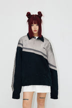 Distressed Stripe Polo Sweatshirt