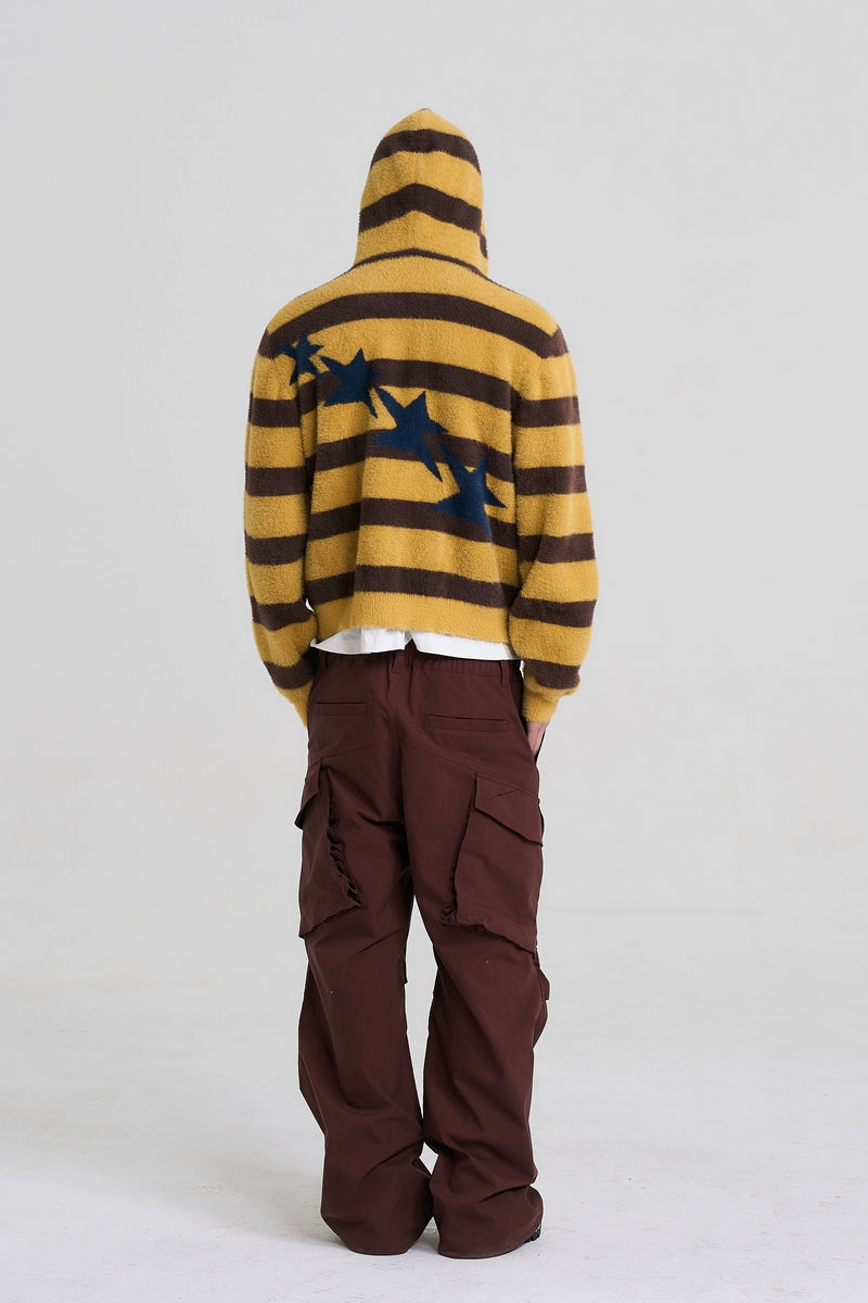 Striped Knit Fuzzy Hoodie