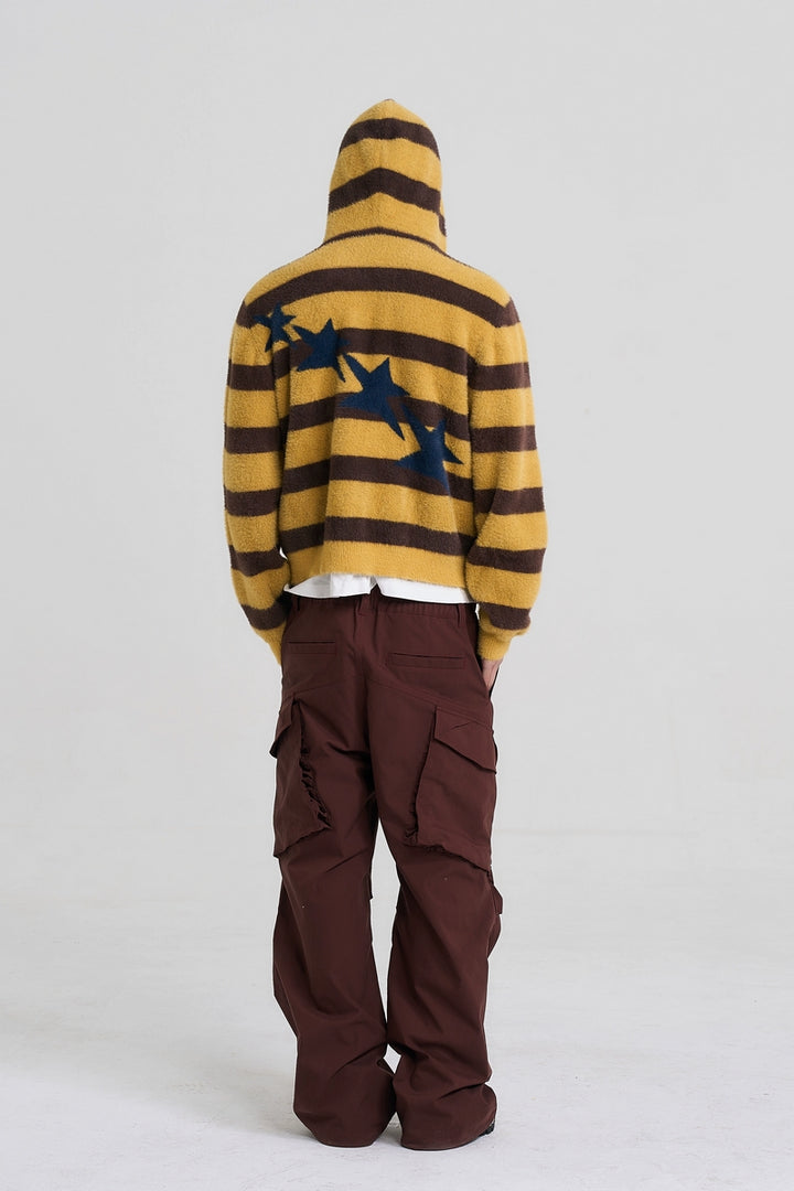 Striped Knit Fuzzy Hoodie