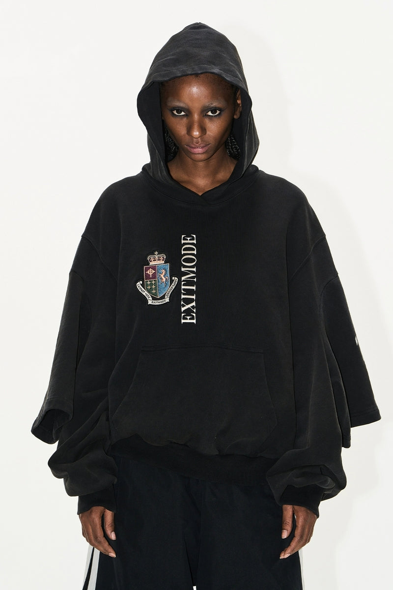 Washed Embroidered Print Hoodie