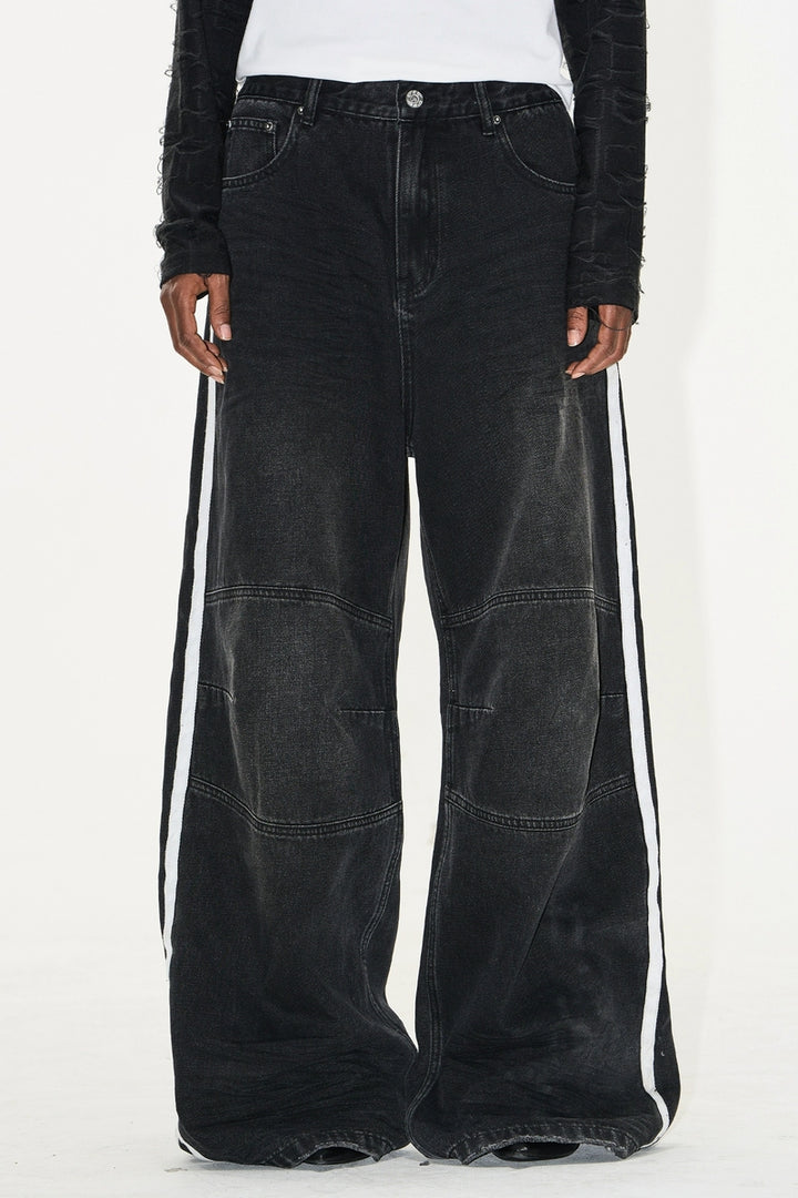 Washed Striped Loose Jeans