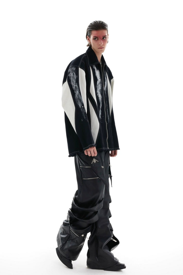 Deconstructed Contrast Dye Oversized Patchwork Jacket