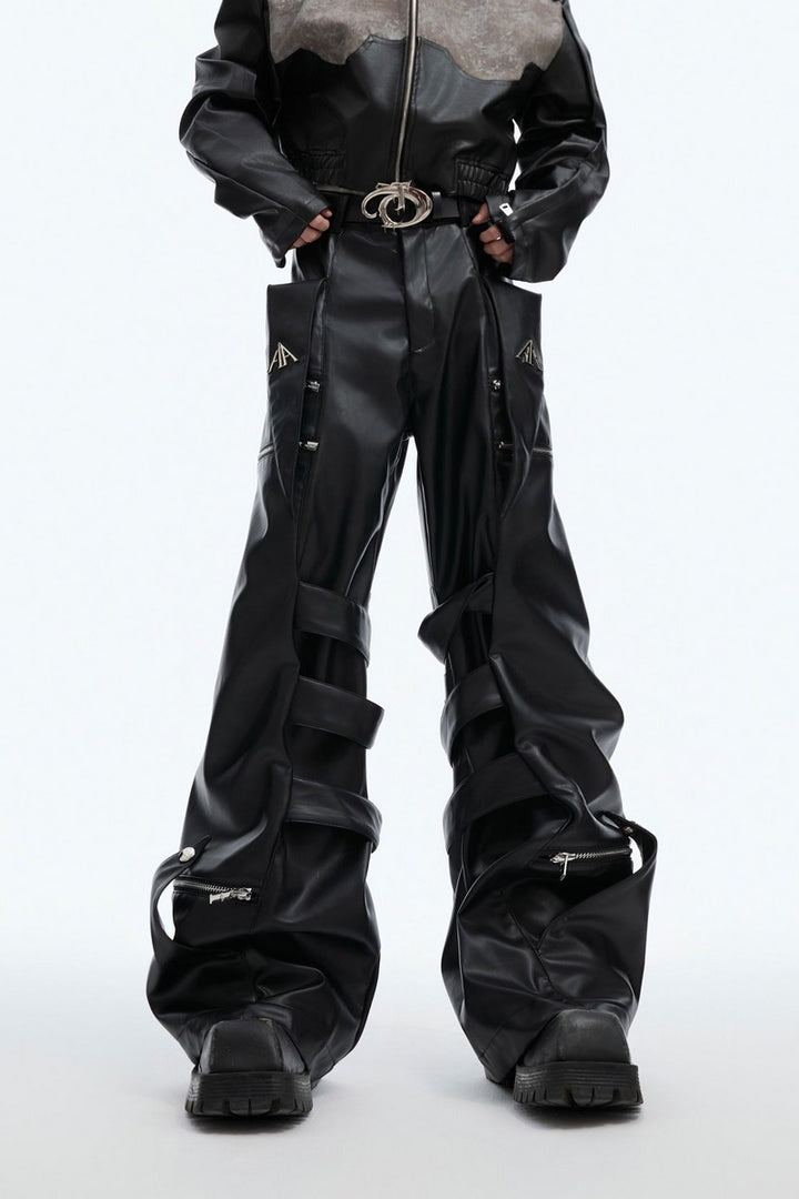 Punk Multi-Strap Metal Detail Leather Pants