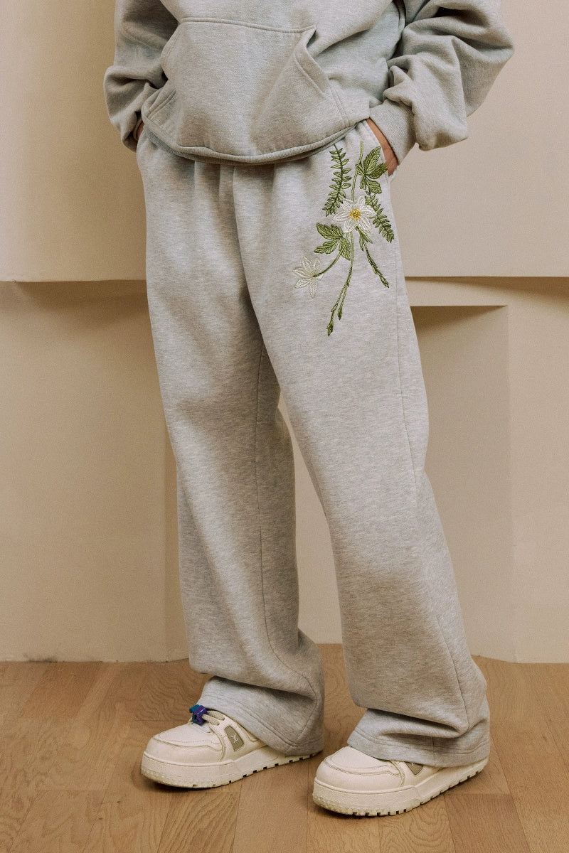 sportswear floral embroidered fleece sweatpants