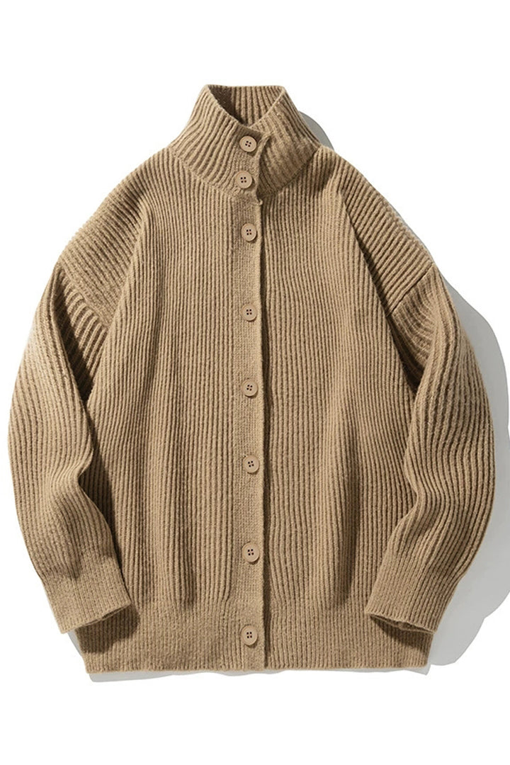 Vintage High-Collar Knit Cardigan