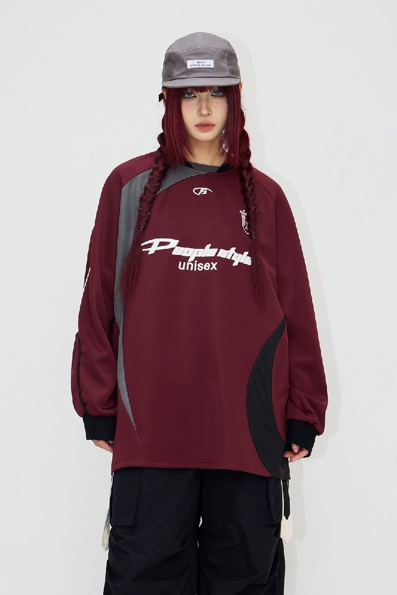 Embroidered Racing Colorblock Long Sleeve