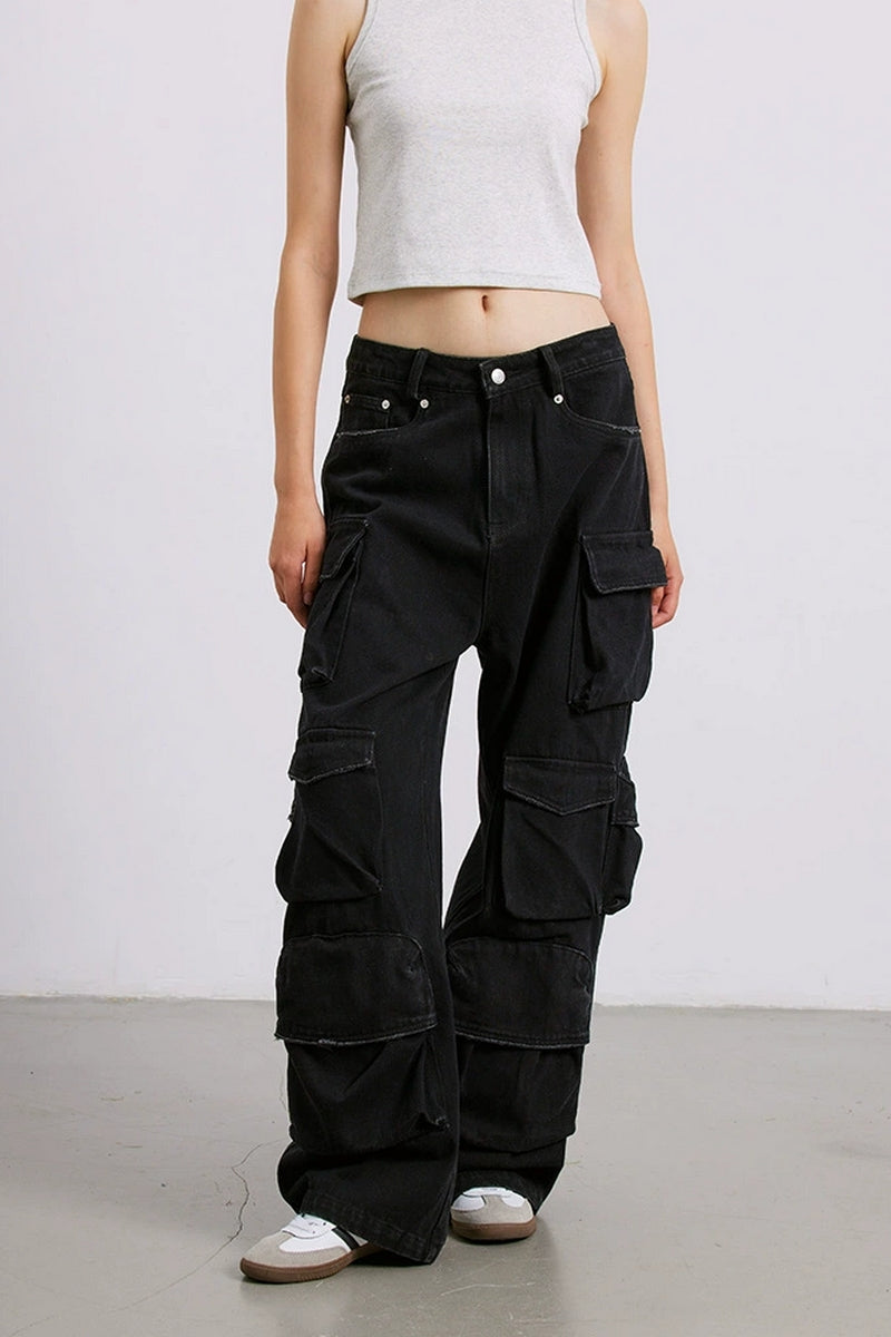 Black Washed Cargo Work Pants