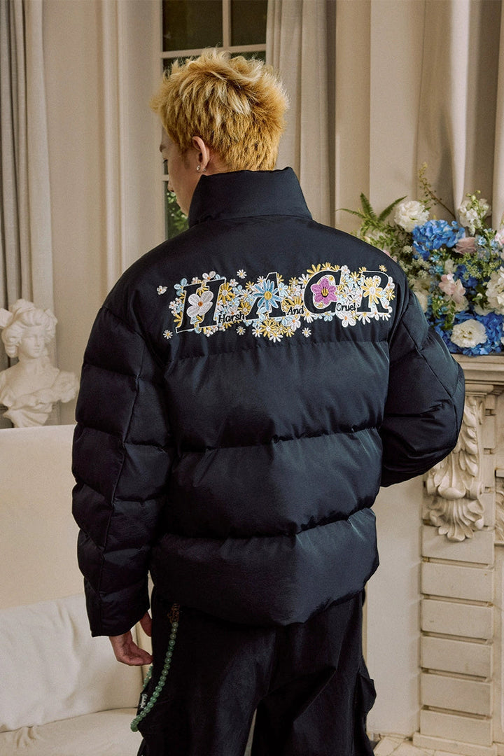 Cutout Cartoon Embroidered Puffer Jacket