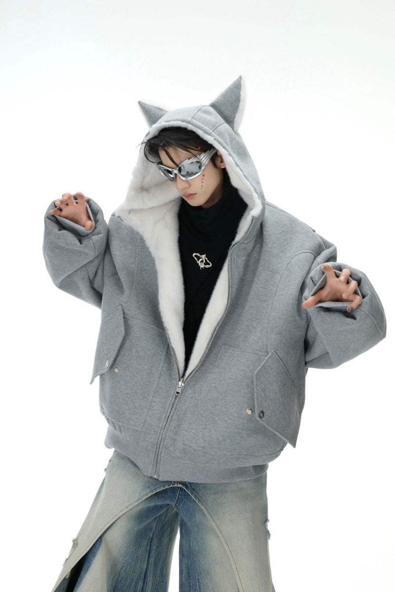 Reversible Faux Fur Hooded Ears Jacket