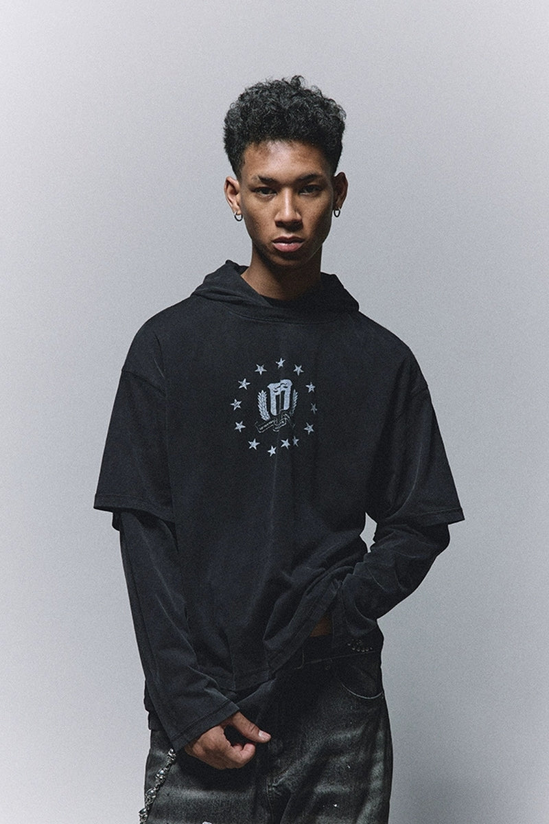 Layered Look Washed Graphic Hoodie