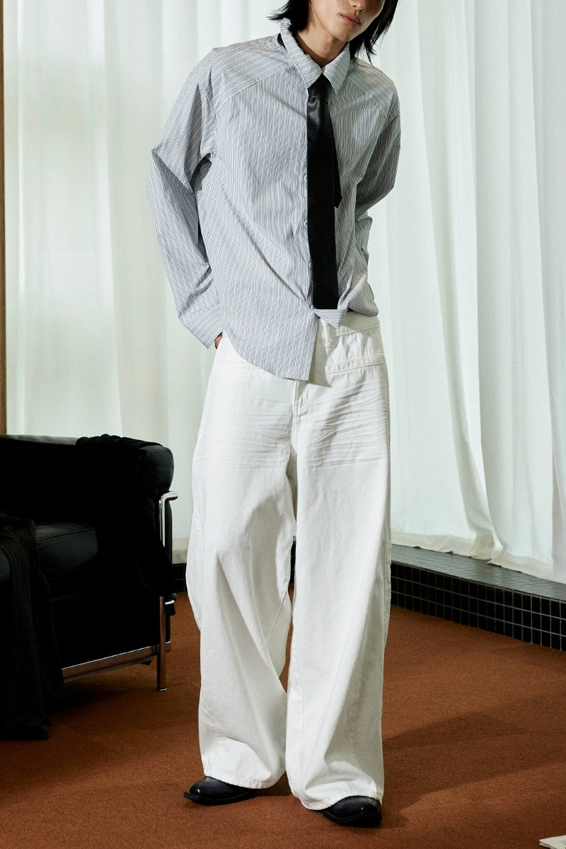 JCAESAR White pleated wide-leg jeans