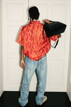 Orange Leopard Print Cuban Shirt