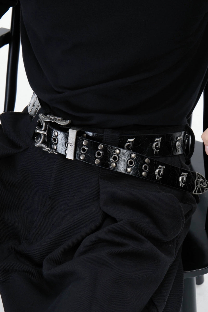 Vintage Metal Logo Studded Belt