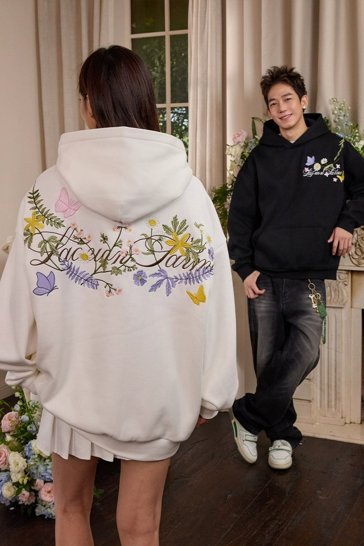 Colorful Floral Embroidery Pullover Hoodie