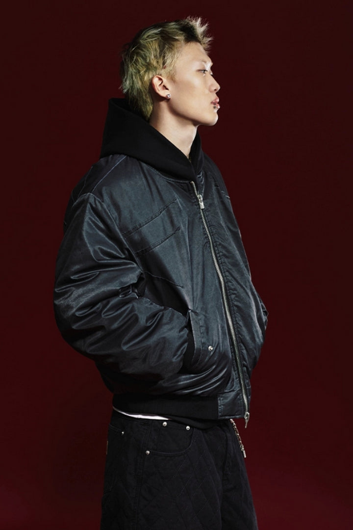 Padded Wrinkled Bomber Jacket