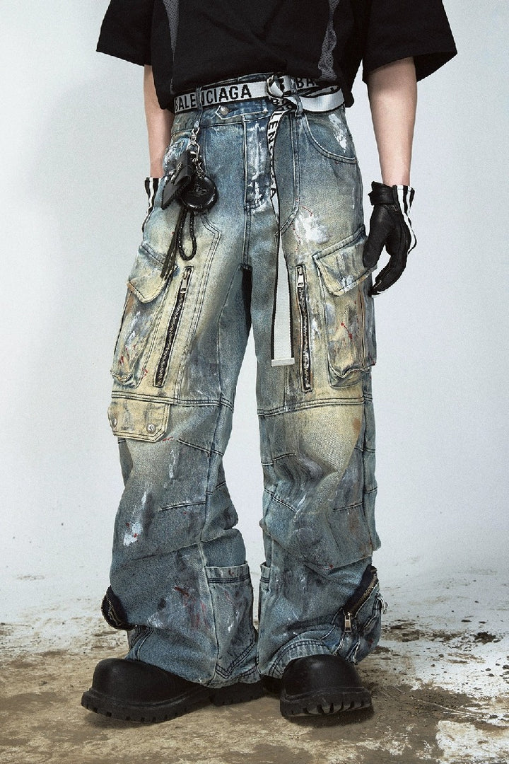 Graffiti Pocket Wide-Leg Jeans