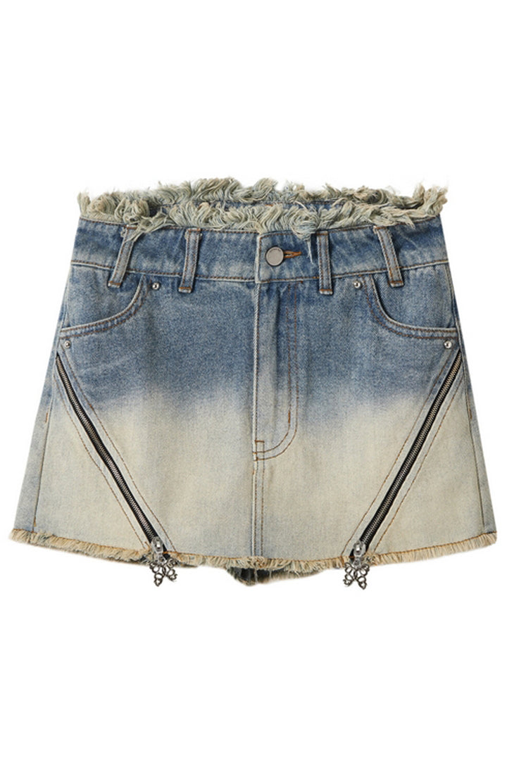 Gradient Washed Denim Skort Shorts