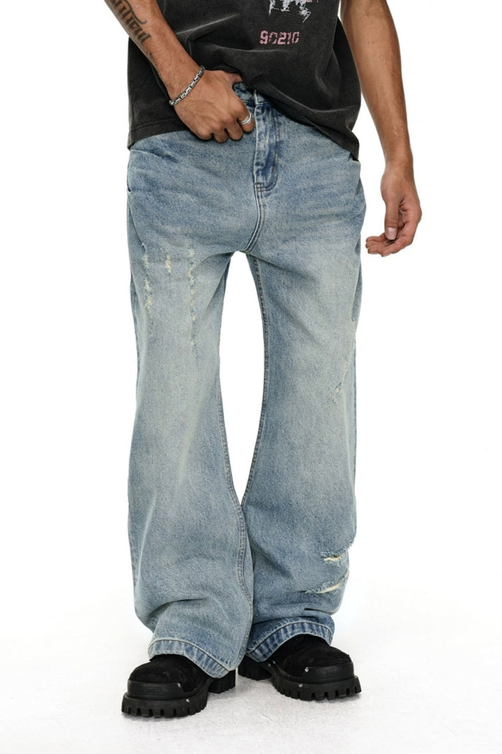 Distressed Washed Flare Jeans