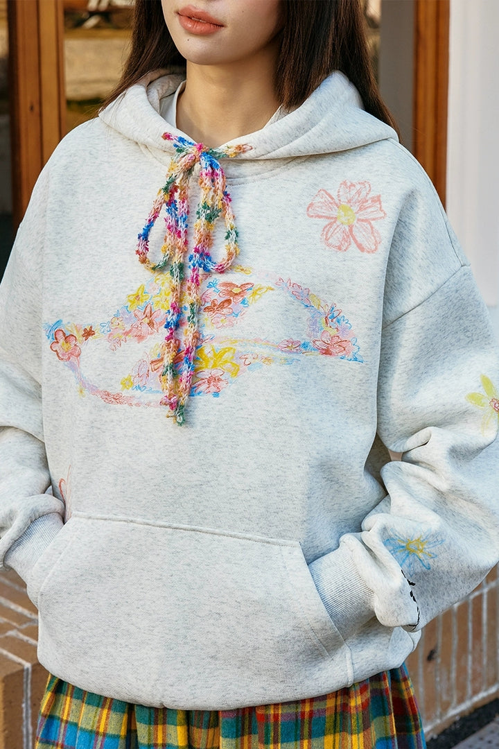 Knitted Drawstring Hand-Drawn Hoodie