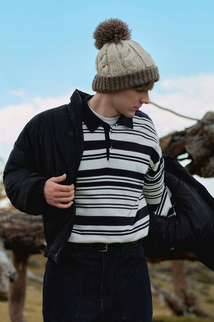 Striped Knit Polo Shirt