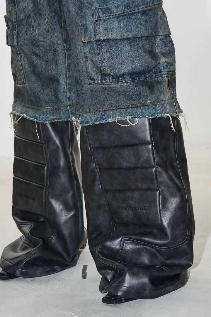 Denim Panel Biker Cargo Pants