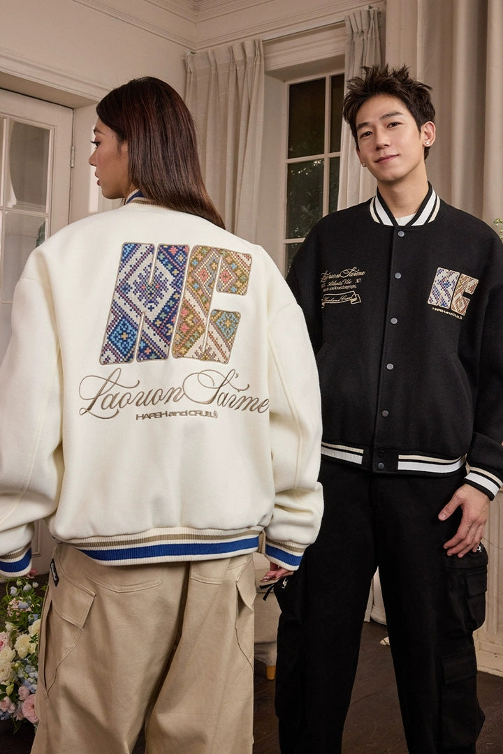 Tribal Script Patch Baseball Jacket