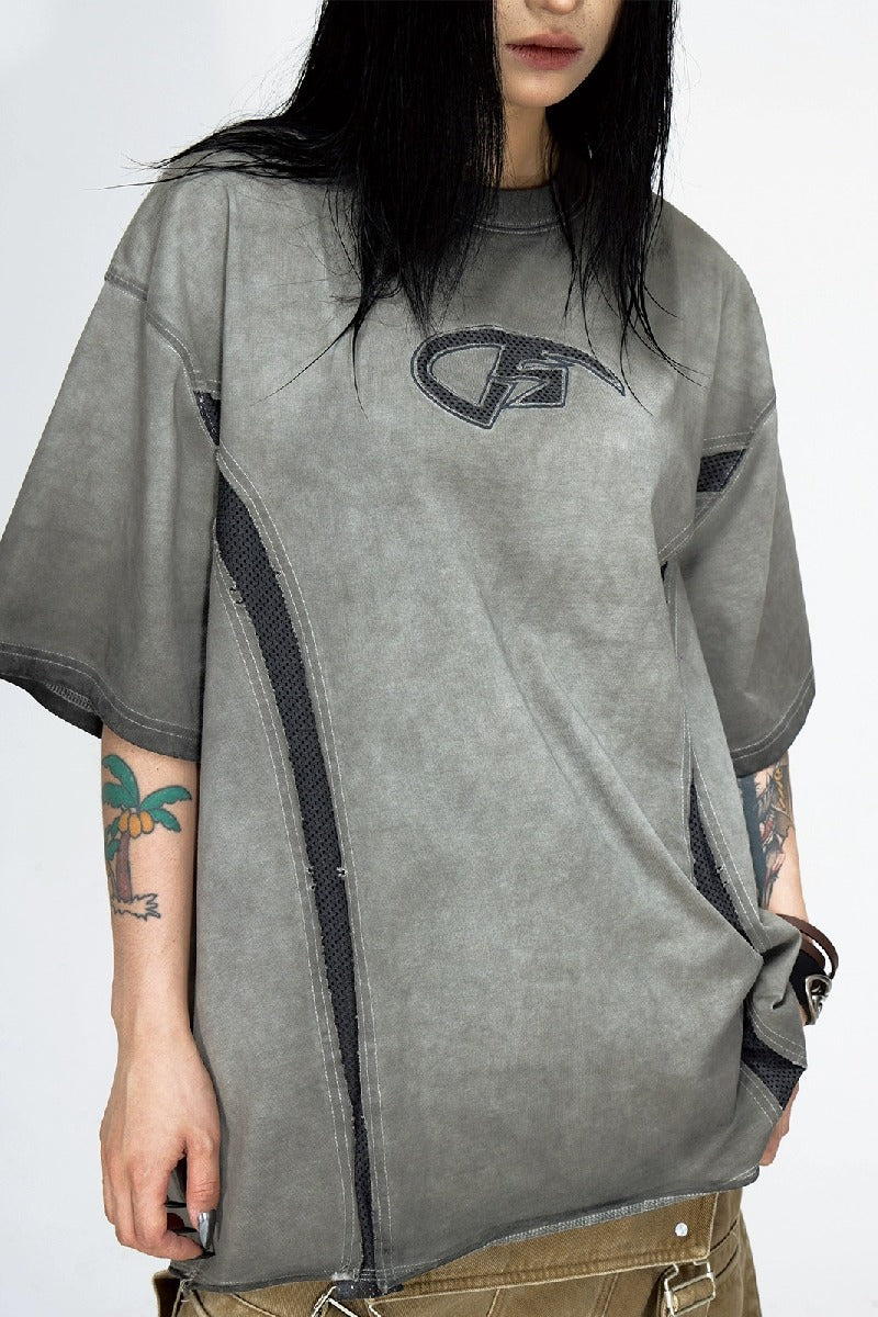 Mesh Patchwork Vintage Loose T-Shirt