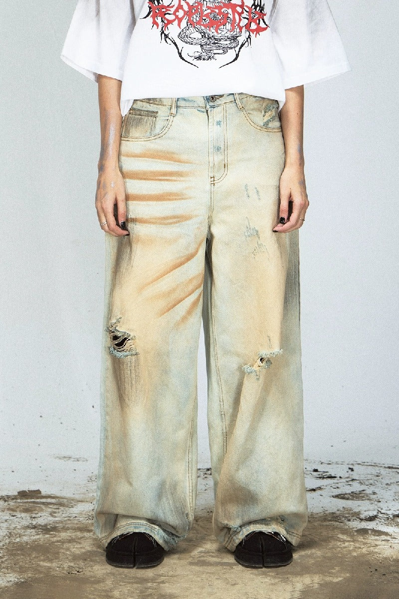 Distressed Wide-Leg Vintage Jeans