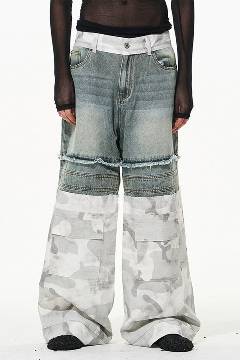 Double Layer Camo Straight Jeans