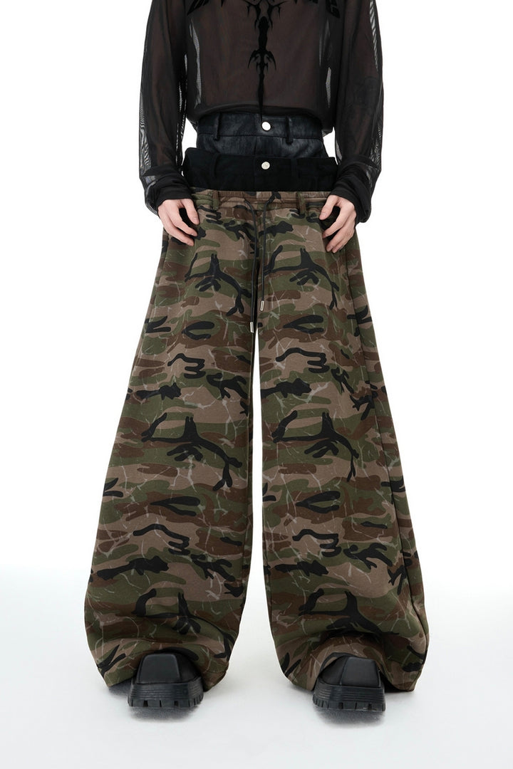 Camo Triple-Waist Wide-Leg Pants