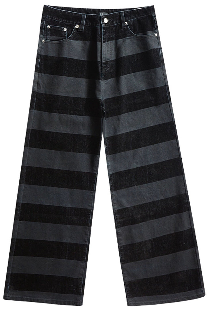 Striped Straight-Leg Denim Pants