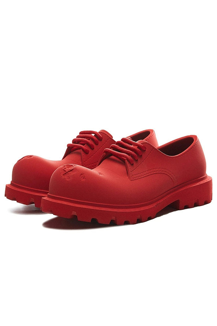 Red Dented Platform Derby Shoes