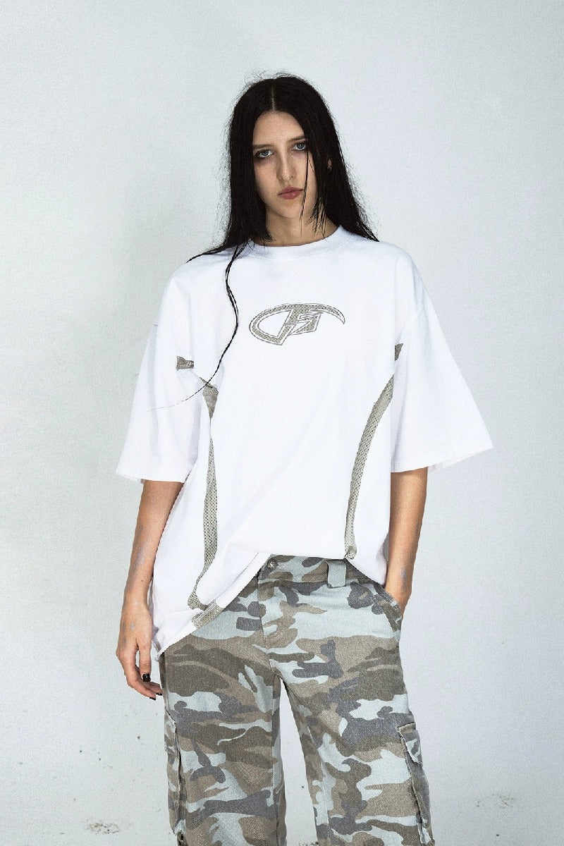 Mesh Patchwork Vintage Loose T-Shirt