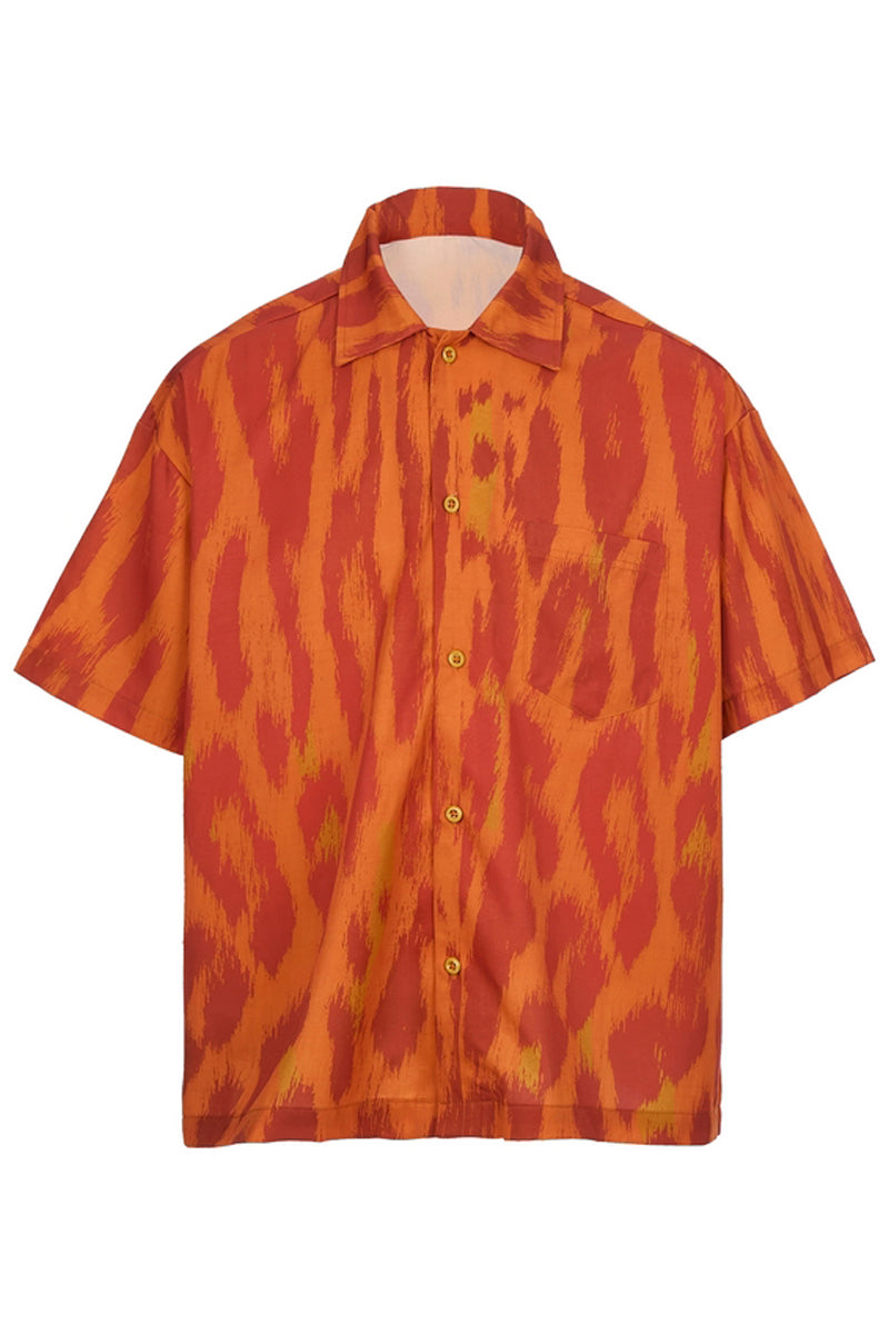 Orange Leopard Print Cuban Shirt