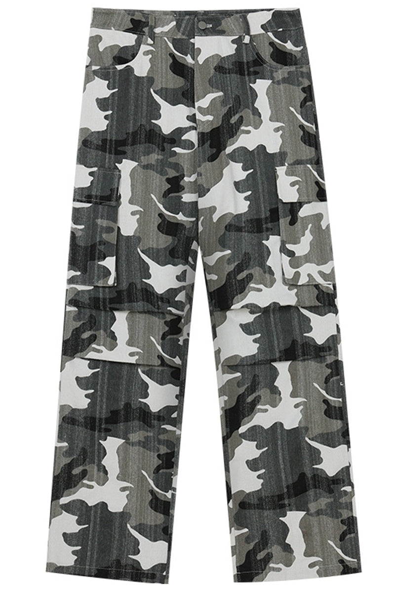 Washed Camo Straight Cargo Pants