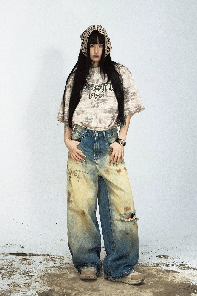 Distressed Vintage Straight-Leg Jeans