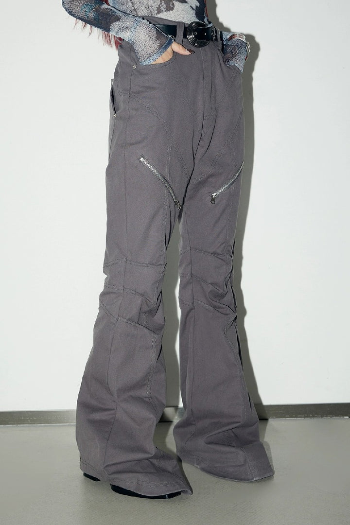 Flare Distressed Zip Cargo Pants