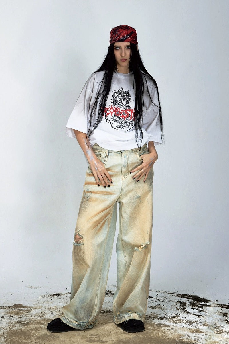 Vintage Dragon Print Oversized T-Shirt