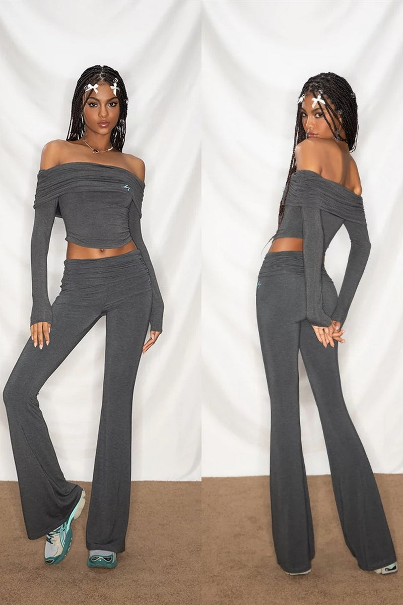 Low-Waist Ruched Flare Pants