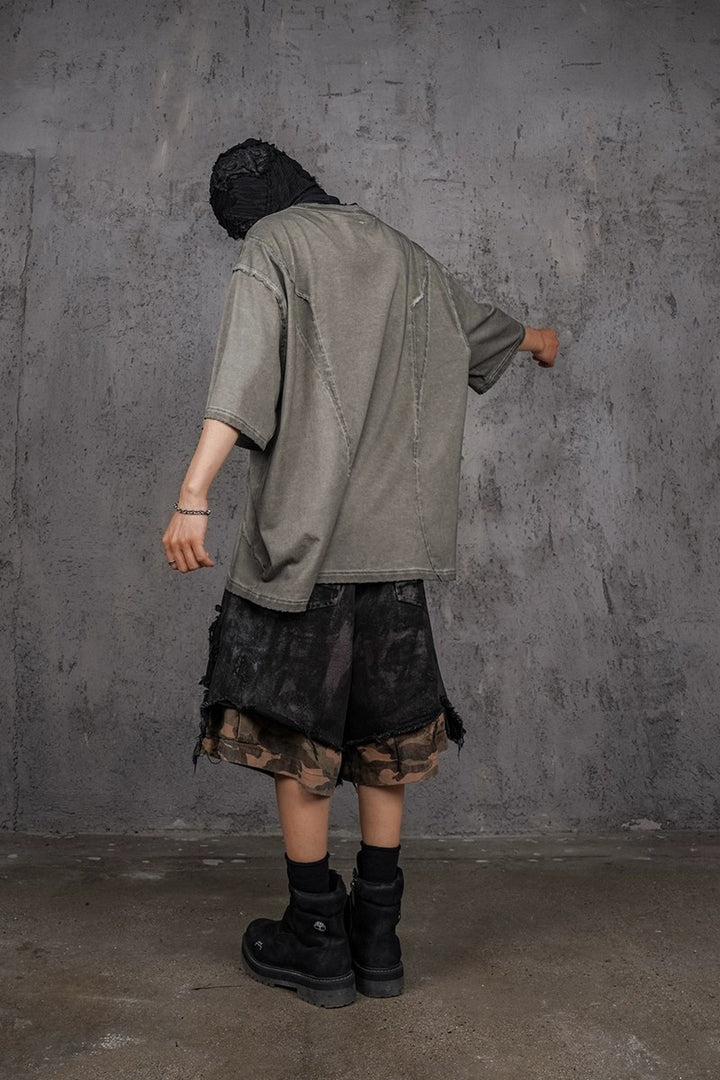 Destroyed Camo Patchwork Cargo Shorts