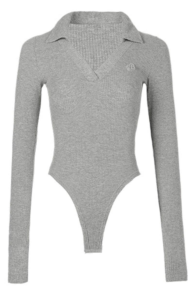 Backless Knitted Polo Bodysuit
