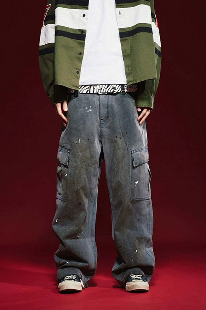 Paint-Splatter Washed Cargo Pants