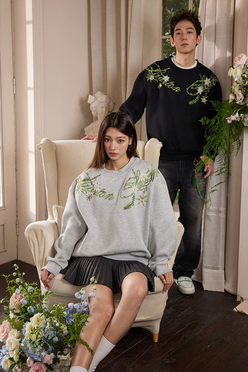 Plant Motif Crewneck Sweatshirt