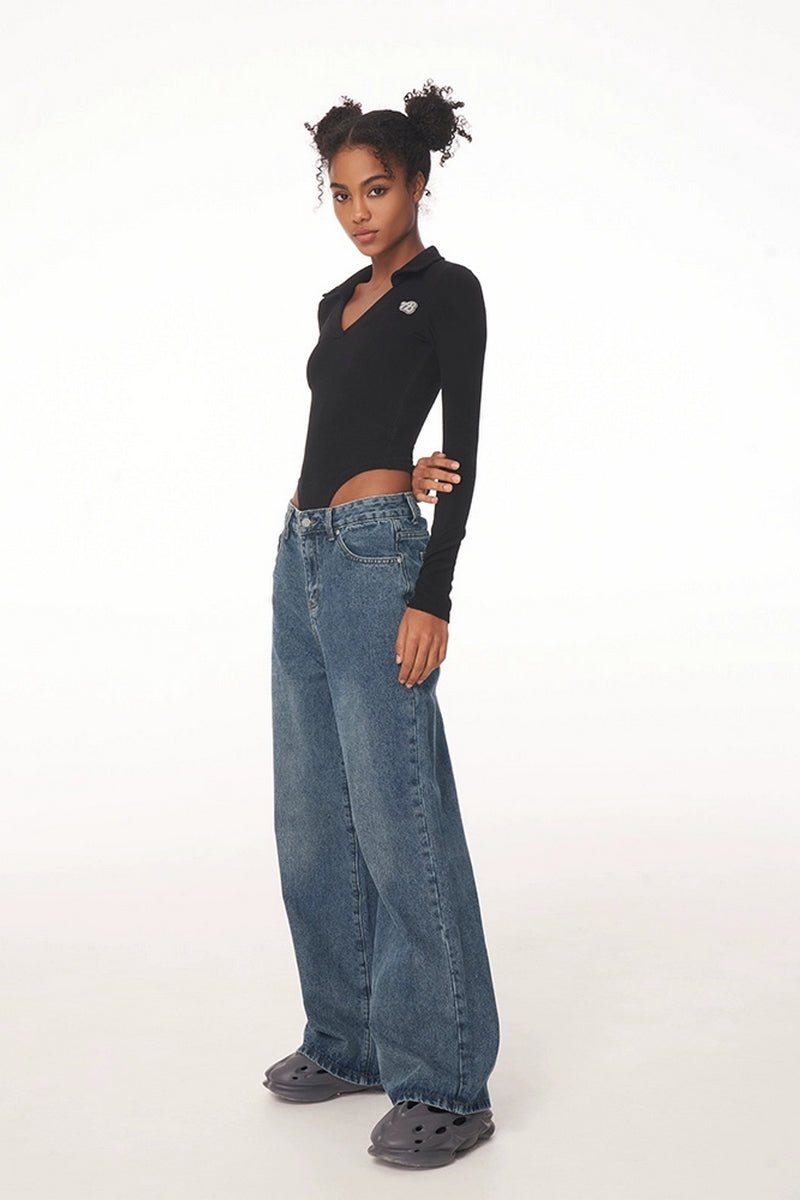 Wide-Leg Vintage Denim Pants