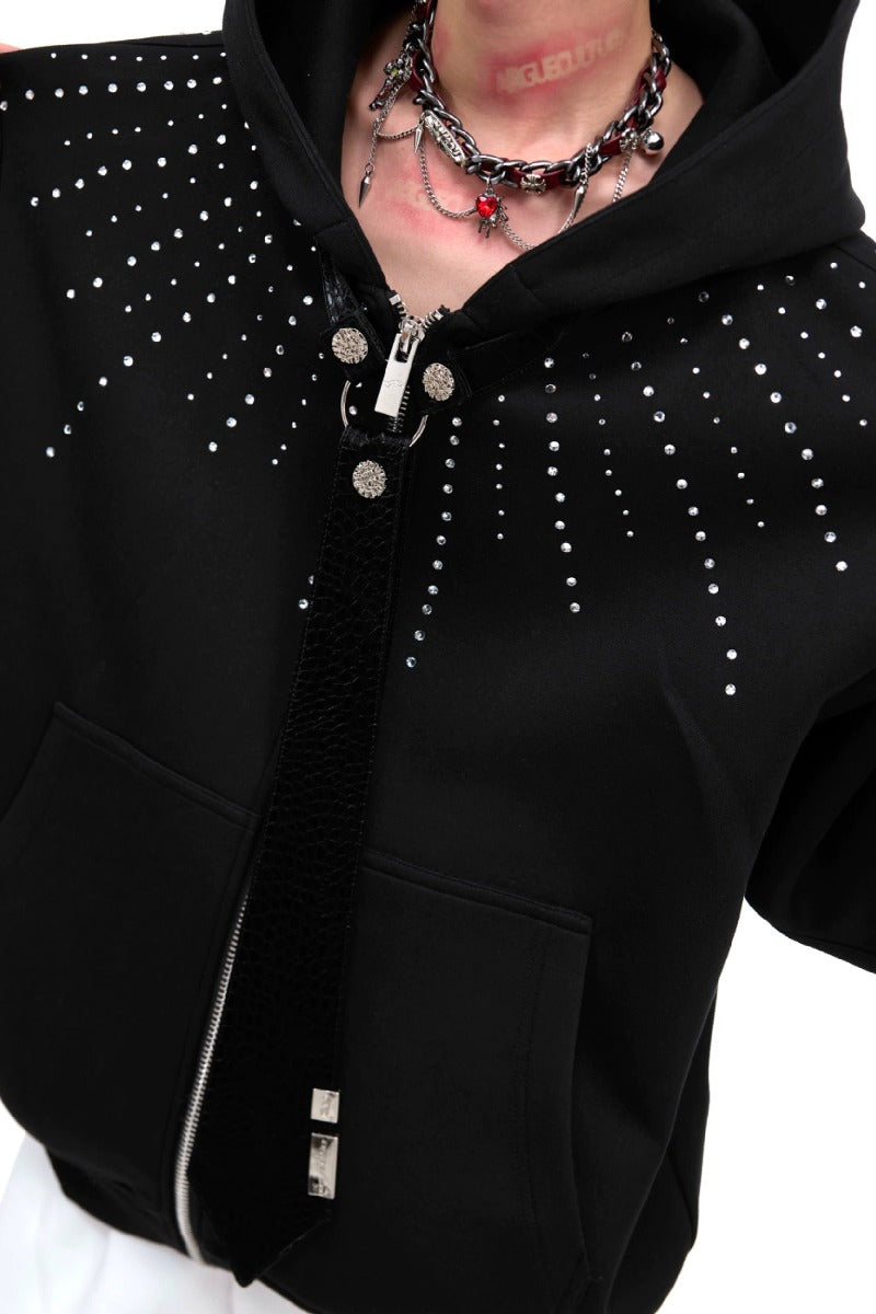 Detachable Tie Rhinestone Hooded Sweatshirt