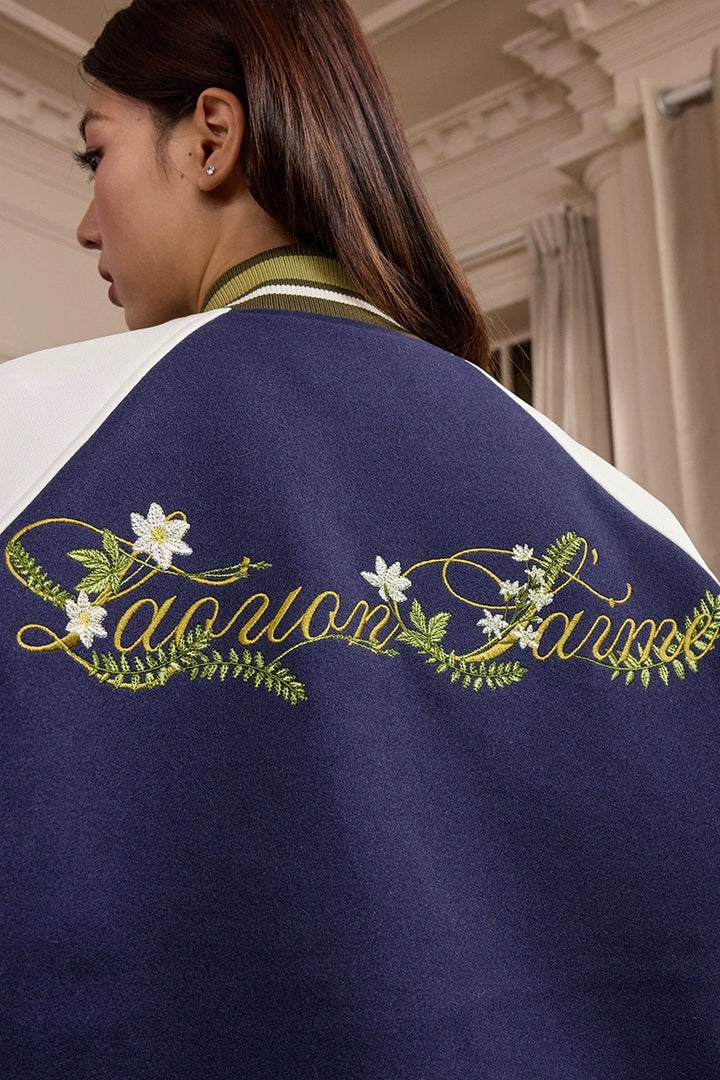 Floral Embroidery Varsity Jacket