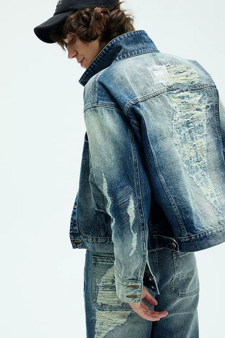 Heavy Washed Distressed Denim Jacket